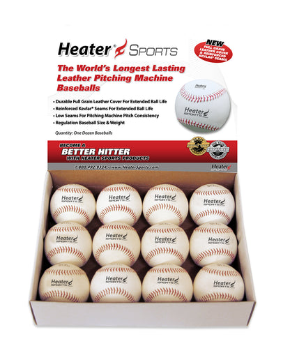 Heater Sports Bullseye Top Grain Leather Kevlar Seamed Pitching Machine Baseballs